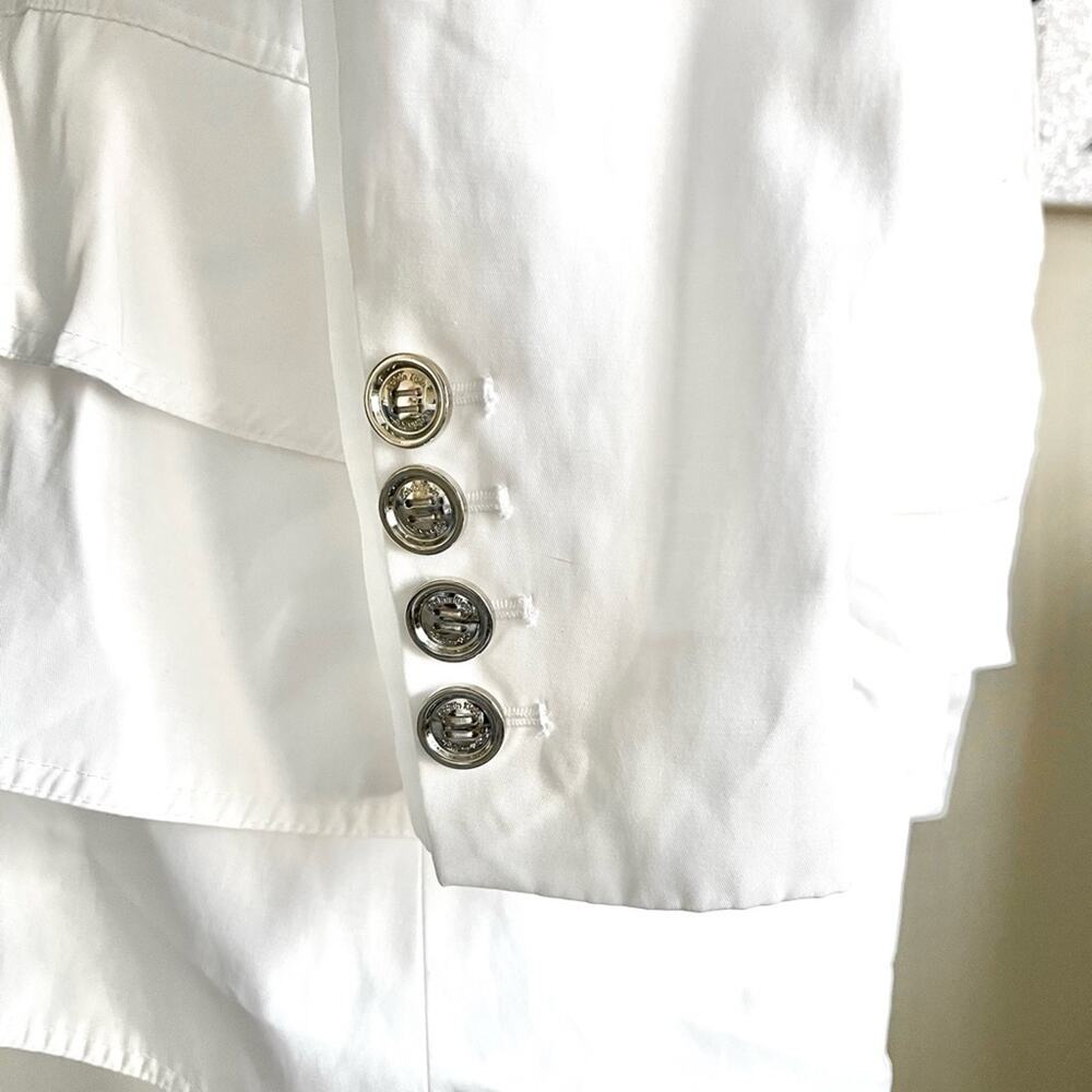 Calvin Klein Dressy White Ruffle Double Breasted Trench Coat Size Medium - Picture 6 of 9